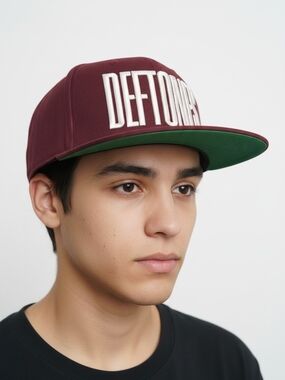 Yupoong Deftones Burgundy Snapback Hat with Green Undervisor
